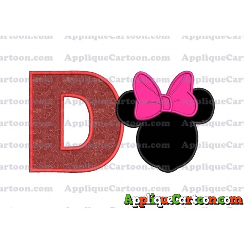 Minnie Mouse With Bow Applique Embroidery Design With Alphabet D