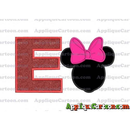 Minnie Mouse With Bow Applique Embroidery Design With Alphabet E