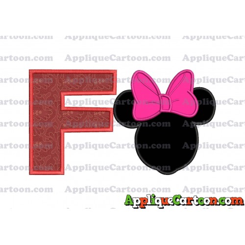 Minnie Mouse With Bow Applique Embroidery Design With Alphabet F