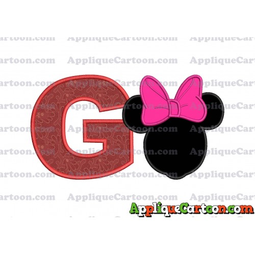 Minnie Mouse With Bow Applique Embroidery Design With Alphabet G