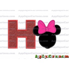 Minnie Mouse With Bow Applique Embroidery Design With Alphabet H