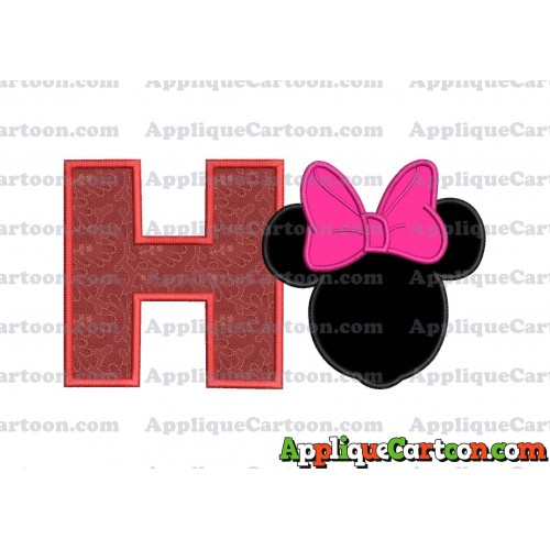Minnie Mouse With Bow Applique Embroidery Design With Alphabet H