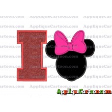 Minnie Mouse With Bow Applique Embroidery Design With Alphabet I