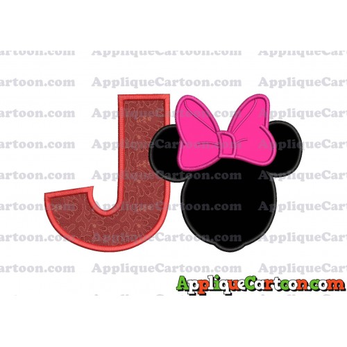 Minnie Mouse With Bow Applique Embroidery Design With Alphabet J