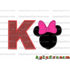 Minnie Mouse With Bow Applique Embroidery Design With Alphabet K