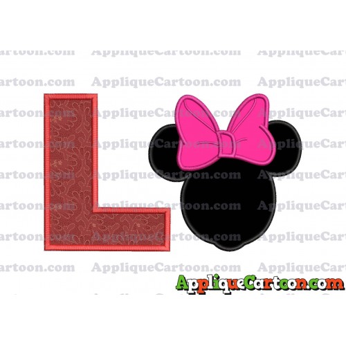 Minnie Mouse With Bow Applique Embroidery Design With Alphabet L