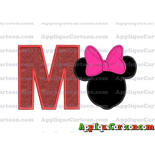 Minnie Mouse With Bow Applique Embroidery Design With Alphabet M