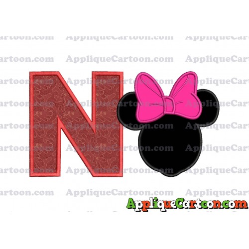 Minnie Mouse With Bow Applique Embroidery Design With Alphabet N