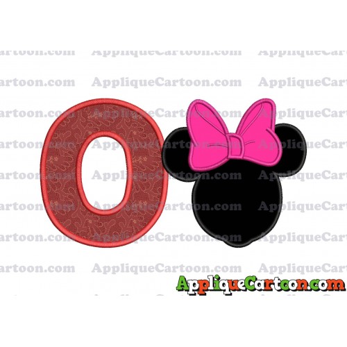 Minnie Mouse With Bow Applique Embroidery Design With Alphabet O