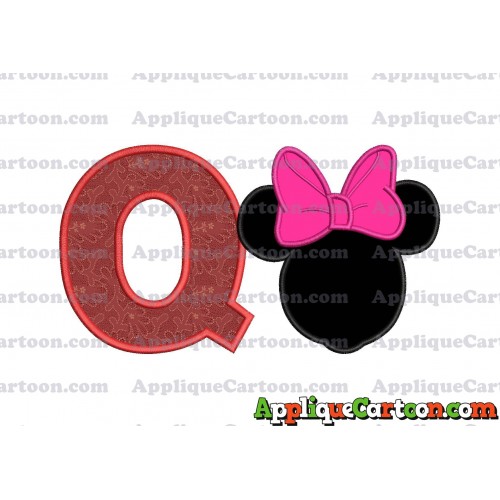 Minnie Mouse With Bow Applique Embroidery Design With Alphabet Q