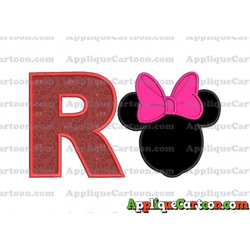Minnie Mouse With Bow Applique Embroidery Design With Alphabet R
