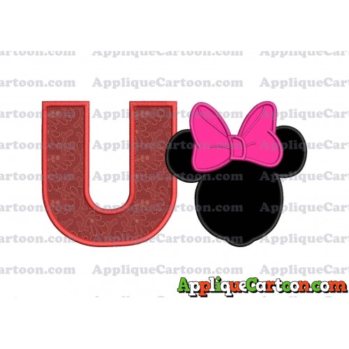 Minnie Mouse With Bow Applique Embroidery Design With Alphabet U