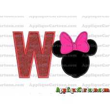 Minnie Mouse With Bow Applique Embroidery Design With Alphabet W