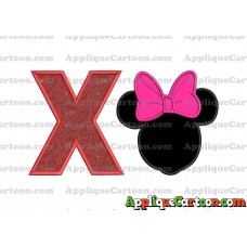 Minnie Mouse With Bow Applique Embroidery Design With Alphabet X