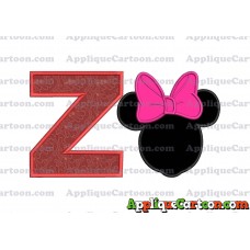 Minnie Mouse With Bow Applique Embroidery Design With Alphabet Z