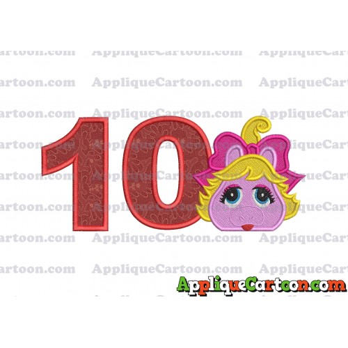 Miss Piggy Muppet Baby Head 01 Applique Embroidery Design 2 Birthday Number 10