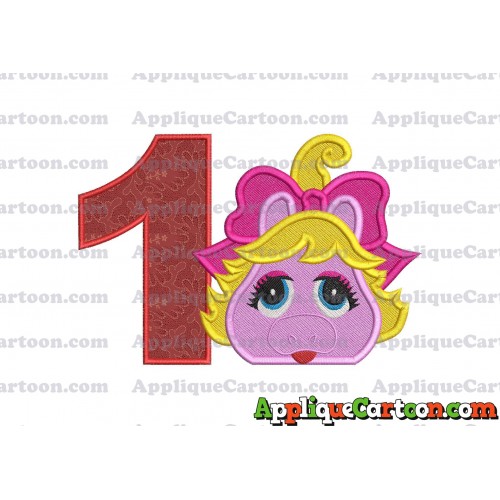 Miss Piggy Muppet Baby Head 01 Applique Embroidery Design 2 Birthday Number 1