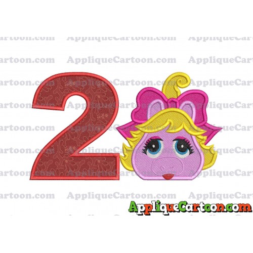 Miss Piggy Muppet Baby Head 01 Applique Embroidery Design 2 Birthday Number 2