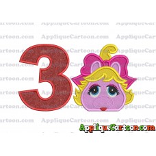 Miss Piggy Muppet Baby Head 01 Applique Embroidery Design 2 Birthday Number 3
