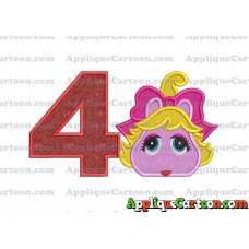 Miss Piggy Muppet Baby Head 01 Applique Embroidery Design 2 Birthday Number 4