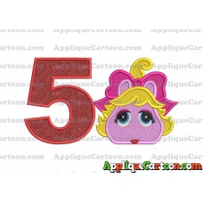 Miss Piggy Muppet Baby Head 01 Applique Embroidery Design 2 Birthday Number 5
