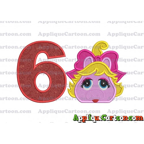 Miss Piggy Muppet Baby Head 01 Applique Embroidery Design 2 Birthday Number 6