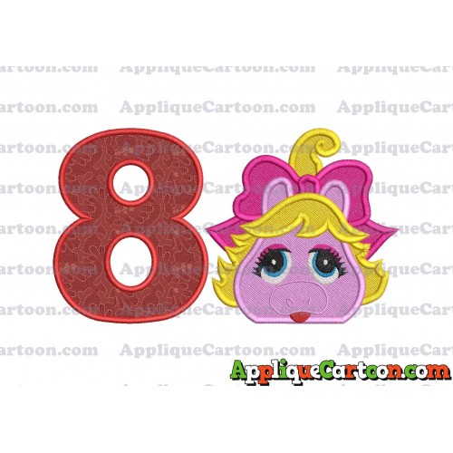Miss Piggy Muppet Baby Head 01 Applique Embroidery Design 2 Birthday Number 8