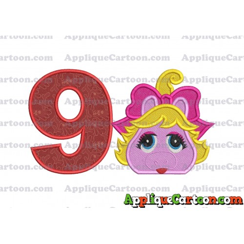 Miss Piggy Muppet Baby Head 01 Applique Embroidery Design 2 Birthday Number 9