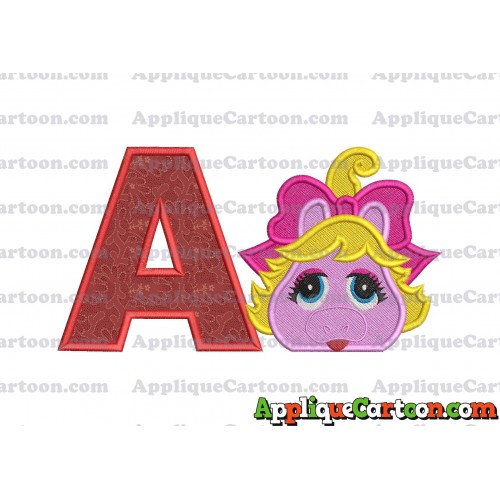 Miss Piggy Muppet Baby Head 01 Applique Embroidery Design 2 With Alphabet A