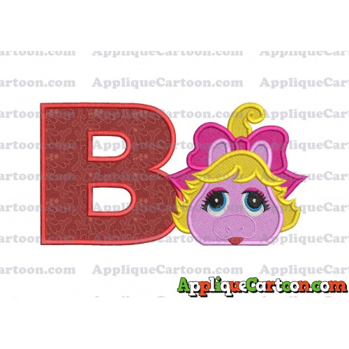Miss Piggy Muppet Baby Head 01 Applique Embroidery Design 2 With Alphabet B