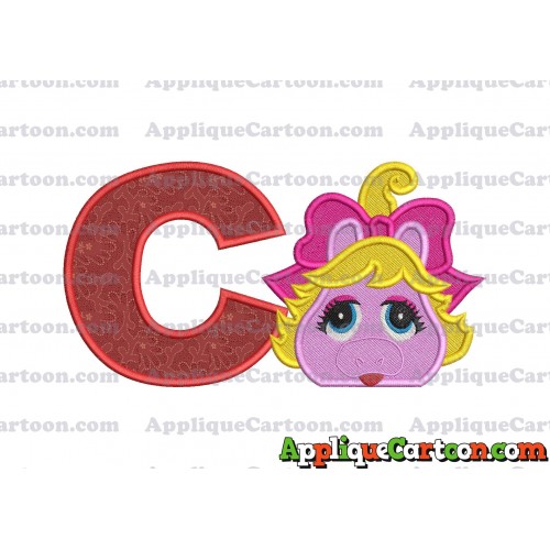 Miss Piggy Muppet Baby Head 01 Applique Embroidery Design 2 With Alphabet C