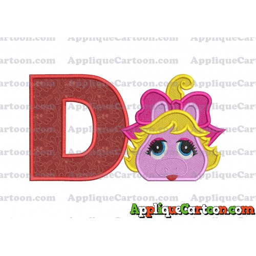 Miss Piggy Muppet Baby Head 01 Applique Embroidery Design 2 With Alphabet D