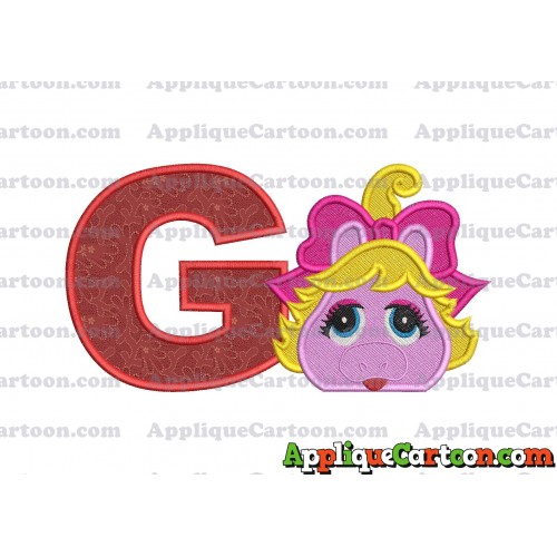 Miss Piggy Muppet Baby Head 01 Applique Embroidery Design 2 With Alphabet G