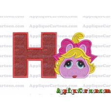 Miss Piggy Muppet Baby Head 01 Applique Embroidery Design 2 With Alphabet H