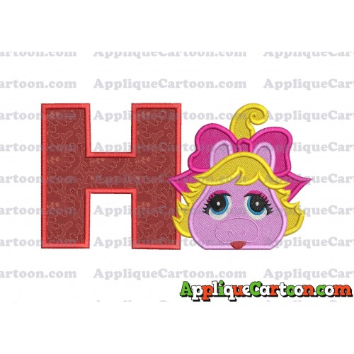 Miss Piggy Muppet Baby Head 01 Applique Embroidery Design 2 With Alphabet H
