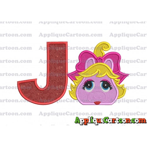 Miss Piggy Muppet Baby Head 01 Applique Embroidery Design 2 With Alphabet J