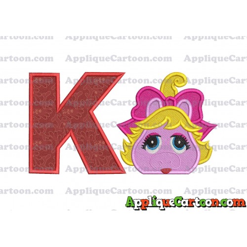 Miss Piggy Muppet Baby Head 01 Applique Embroidery Design 2 With Alphabet K