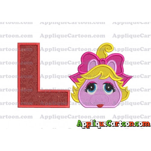 Miss Piggy Muppet Baby Head 01 Applique Embroidery Design 2 With Alphabet L