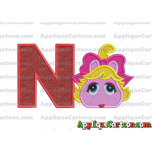Miss Piggy Muppet Baby Head 01 Applique Embroidery Design 2 With Alphabet N