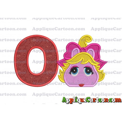 Miss Piggy Muppet Baby Head 01 Applique Embroidery Design 2 With Alphabet O