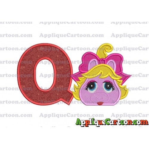 Miss Piggy Muppet Baby Head 01 Applique Embroidery Design 2 With Alphabet Q