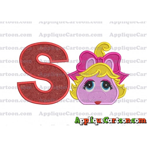 Miss Piggy Muppet Baby Head 01 Applique Embroidery Design 2 With Alphabet S