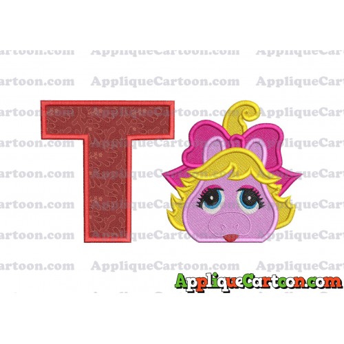 Miss Piggy Muppet Baby Head 01 Applique Embroidery Design 2 With Alphabet T