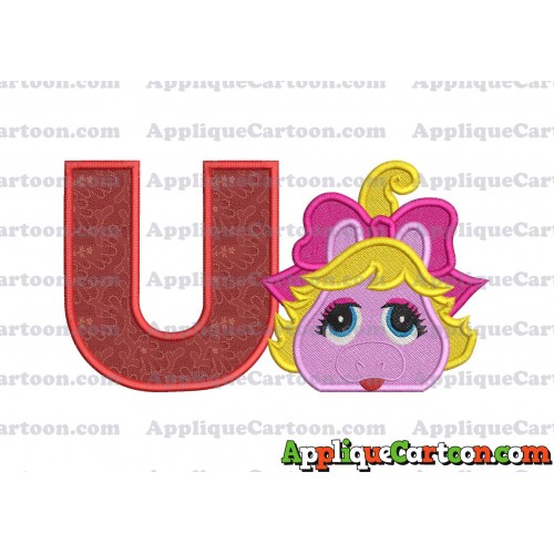 Miss Piggy Muppet Baby Head 01 Applique Embroidery Design 2 With Alphabet U