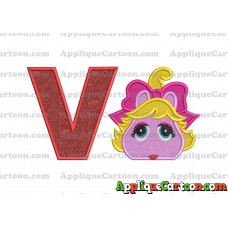 Miss Piggy Muppet Baby Head 01 Applique Embroidery Design 2 With Alphabet V