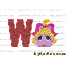 Miss Piggy Muppet Baby Head 01 Applique Embroidery Design 2 With Alphabet W