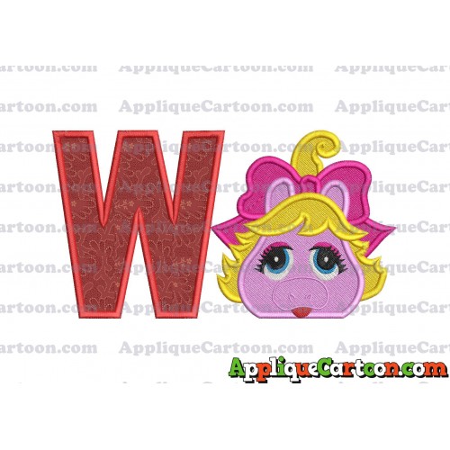 Miss Piggy Muppet Baby Head 01 Applique Embroidery Design 2 With Alphabet W