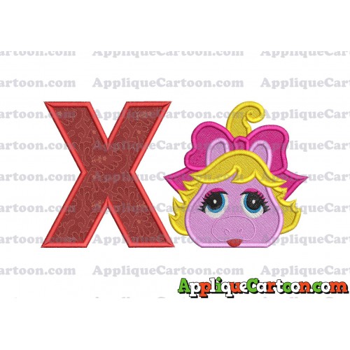 Miss Piggy Muppet Baby Head 01 Applique Embroidery Design 2 With Alphabet X