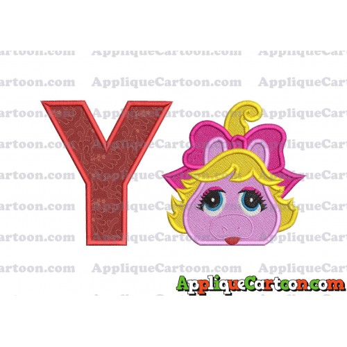 Miss Piggy Muppet Baby Head 01 Applique Embroidery Design 2 With Alphabet Y