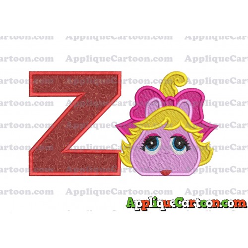 Miss Piggy Muppet Baby Head 01 Applique Embroidery Design 2 With Alphabet Z
